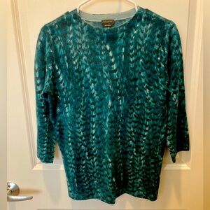 Talbots 100% cashmere green patterned sweater